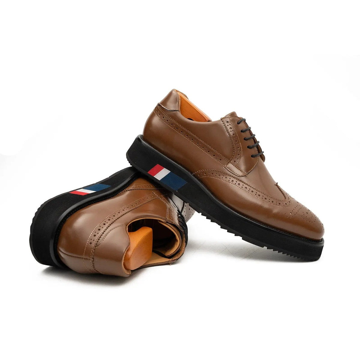 Tan Wingtip Calf Leather Derby Shoes