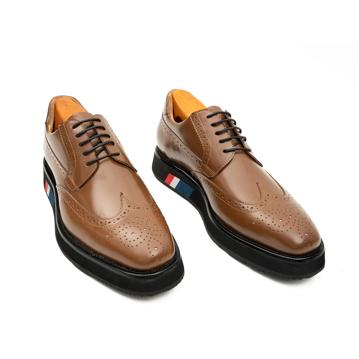 Tan Wingtip Calf Leather Derby Shoes