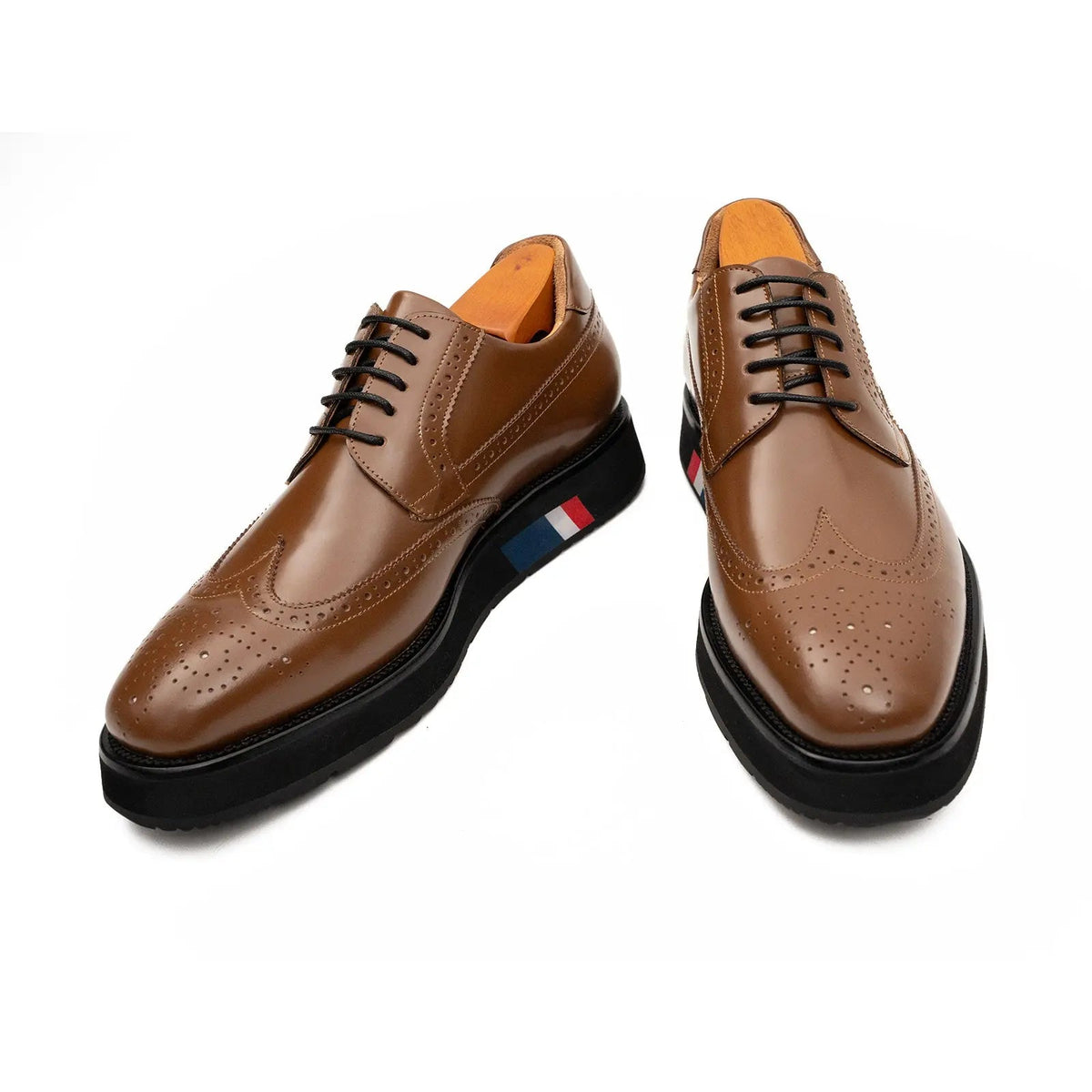 Tan Wingtip Calf Leather Derby Shoes
