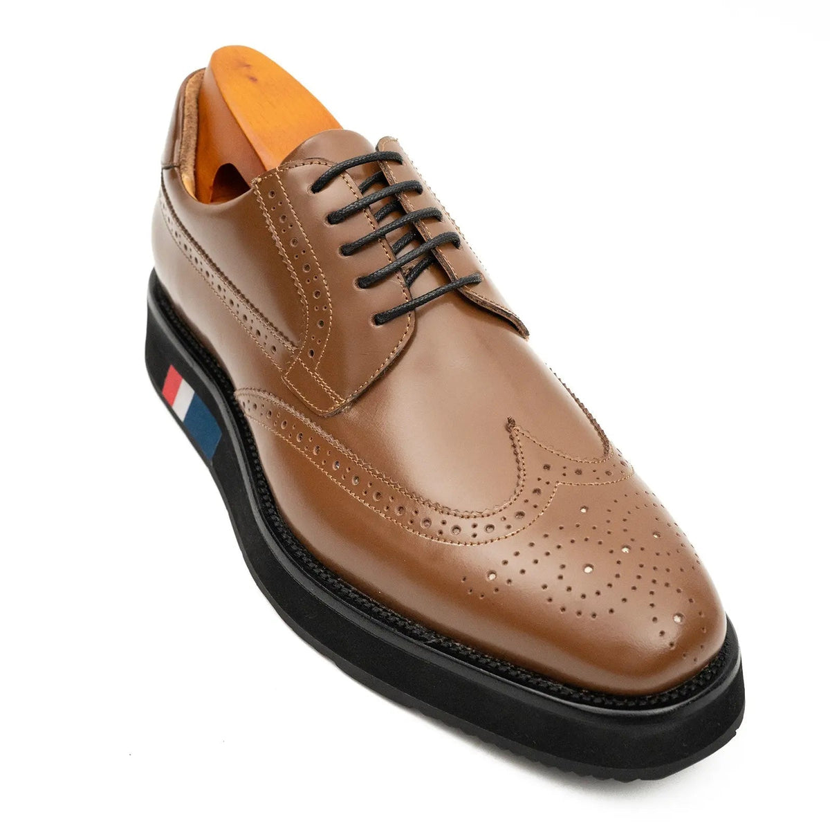 Tan Wingtip Calf Leather Derby Shoes