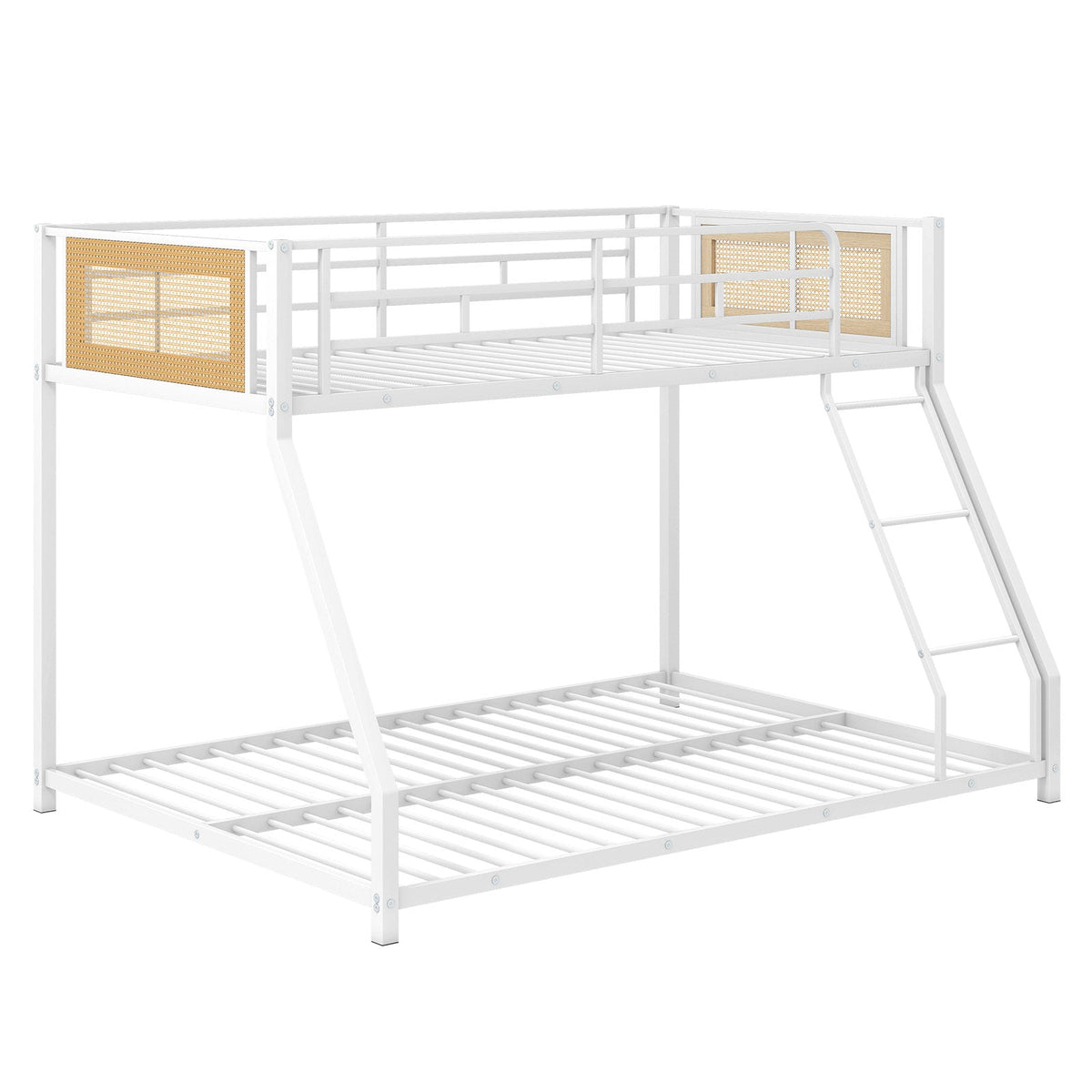 Metal Bunk Bed Twin Over Full with Full Length Safety Guardrail and Ramp Ladder