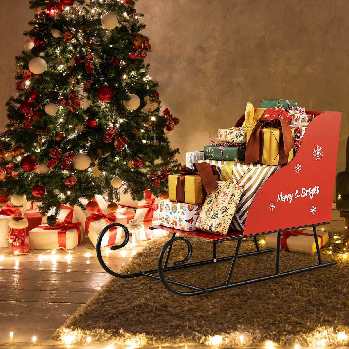 Metal Christmas Santa Sleigh Basket Xmas Santas Gift Storage Sleigh