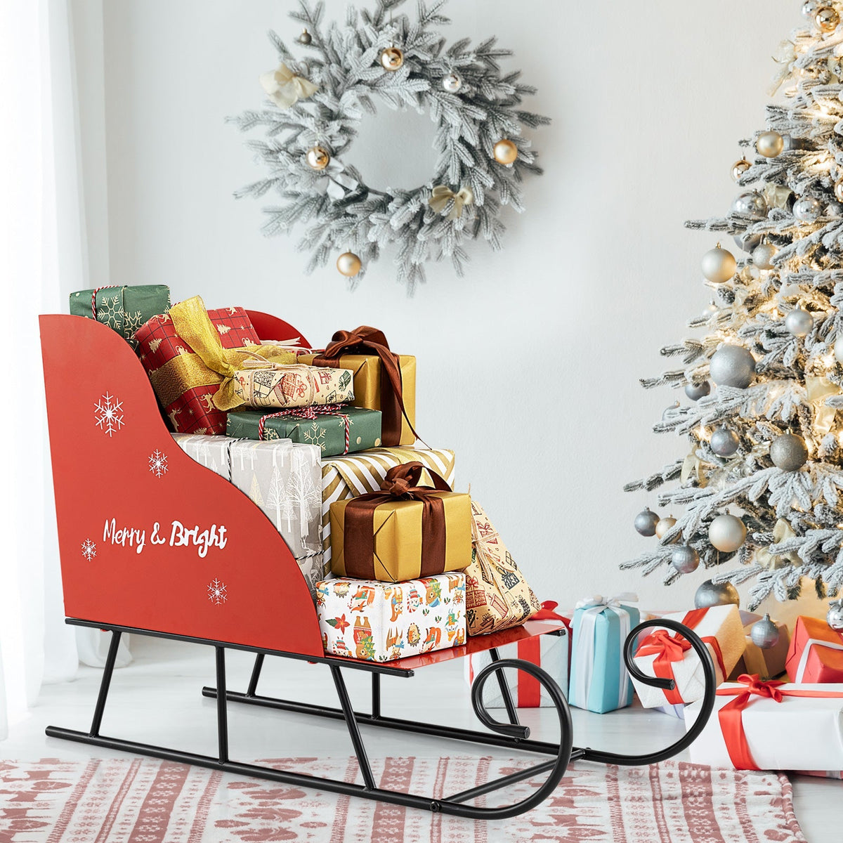 Metal Christmas Santa Sleigh Basket Xmas Santas Gift Storage Sleigh