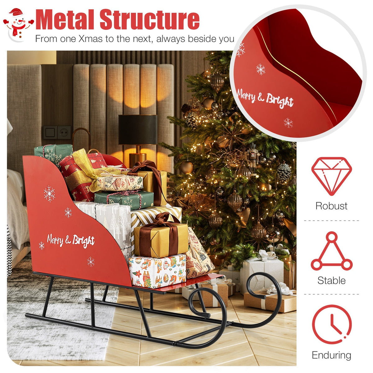 Metal Christmas Santa Sleigh Basket Xmas Santas Gift Storage Sleigh