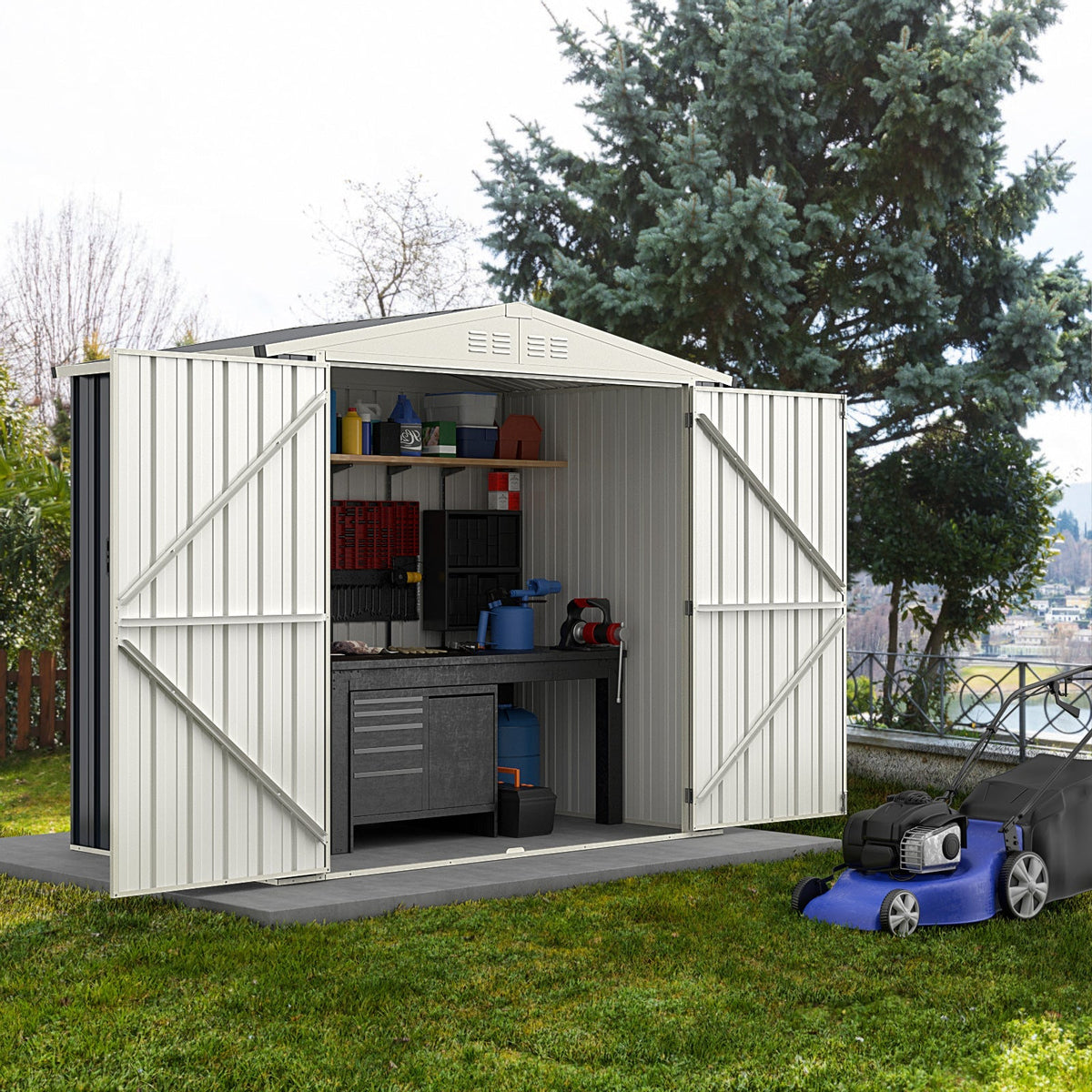 7 x 4 Feet Metal Outdoor Storage Shed with Lockable Door-Gray