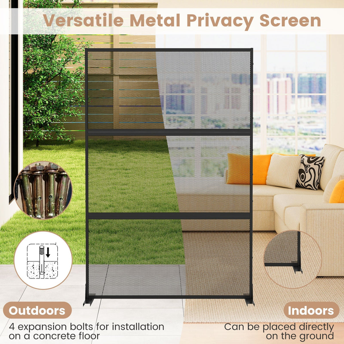 Set of 2 Metal Privacy Screen with Expansion Bolts