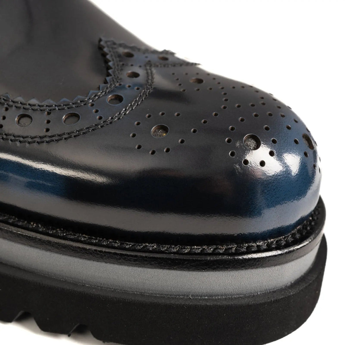 Blue-Black Wingtip Calf Leather Derby Shoes