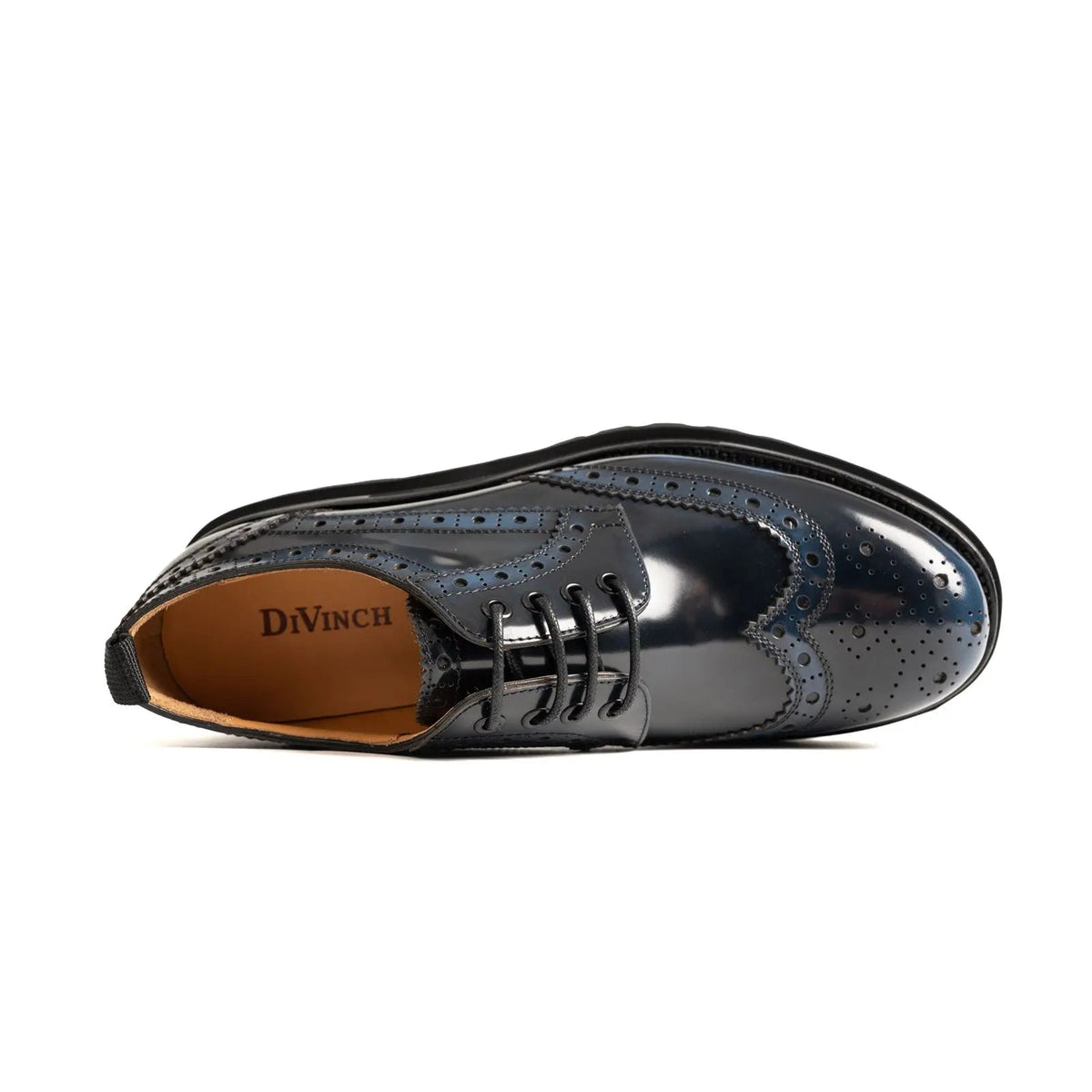 Blue-Black Wingtip Calf Leather Derby Shoes