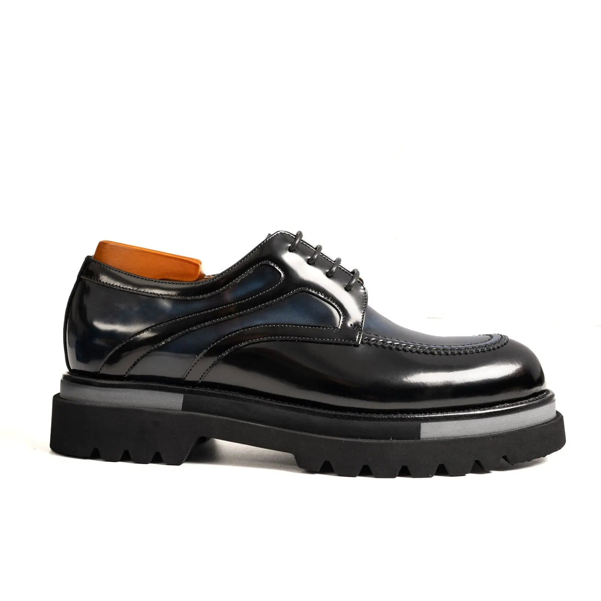 Blue-Black Calf Leather Derby Shoes