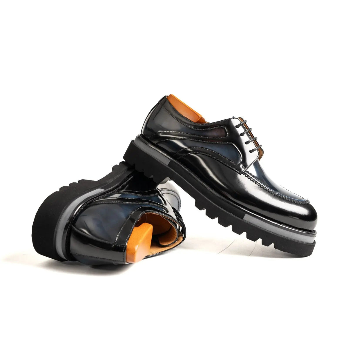 Blue-Black Calf Leather Derby Shoes