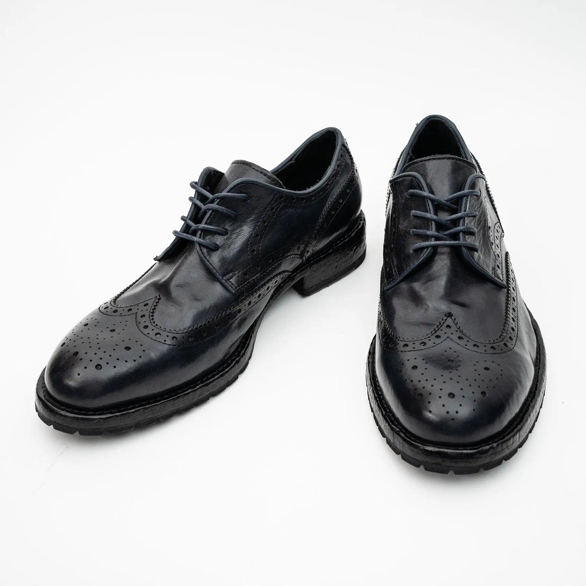 Blue-Black Wingtip Calf Leather Derby Shoes