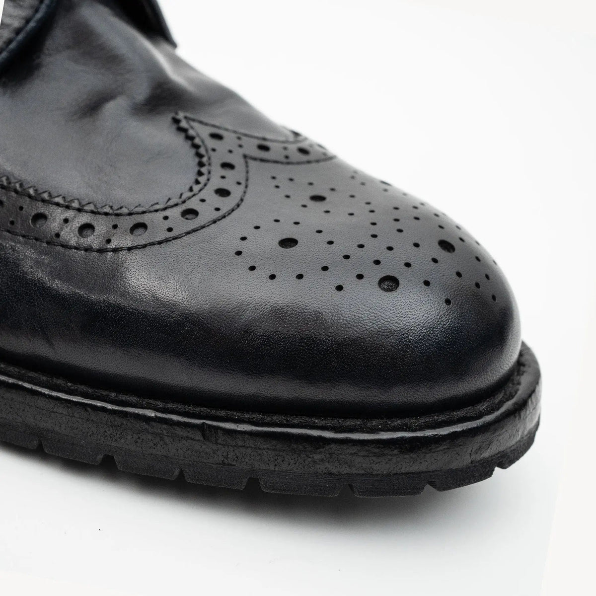 Blue-Black Wingtip Calf Leather Derby Shoes