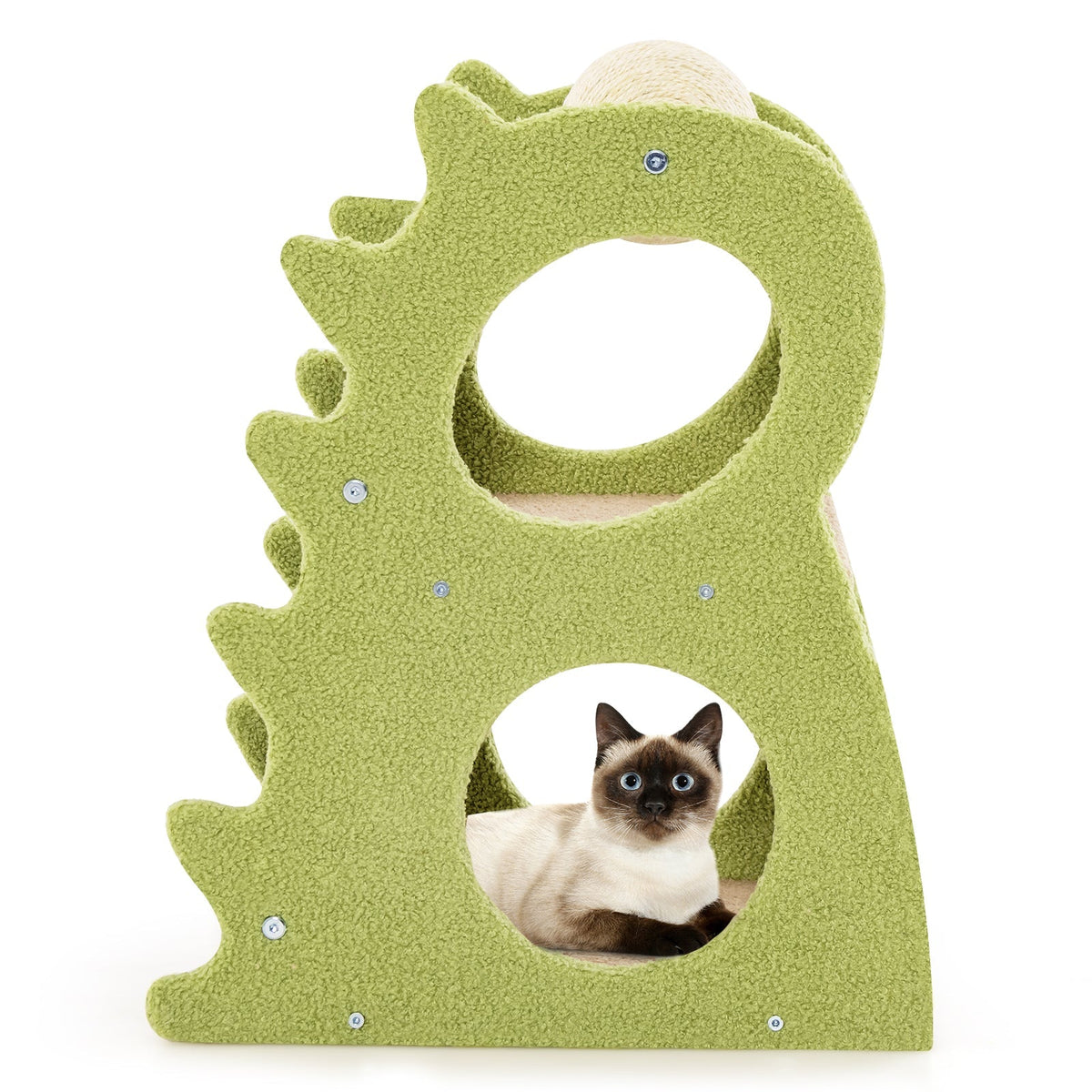Árbol rascador moderno de 2 niveles para gatos de interior con bola rascadora de sisal giratoria - Verde