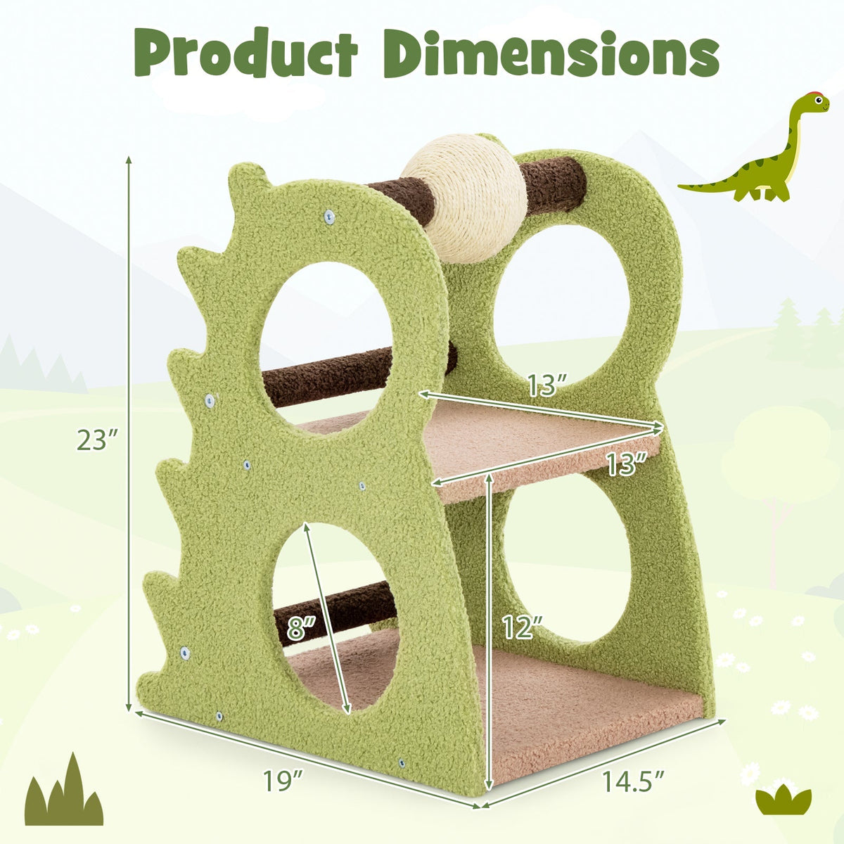 Árbol rascador moderno de 2 niveles para gatos de interior con bola rascadora de sisal giratoria - Verde