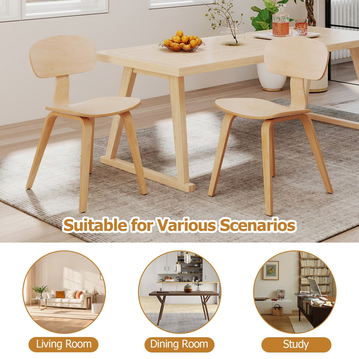 Modern Dining Chair Set of 4 with Wide Seat-Natural