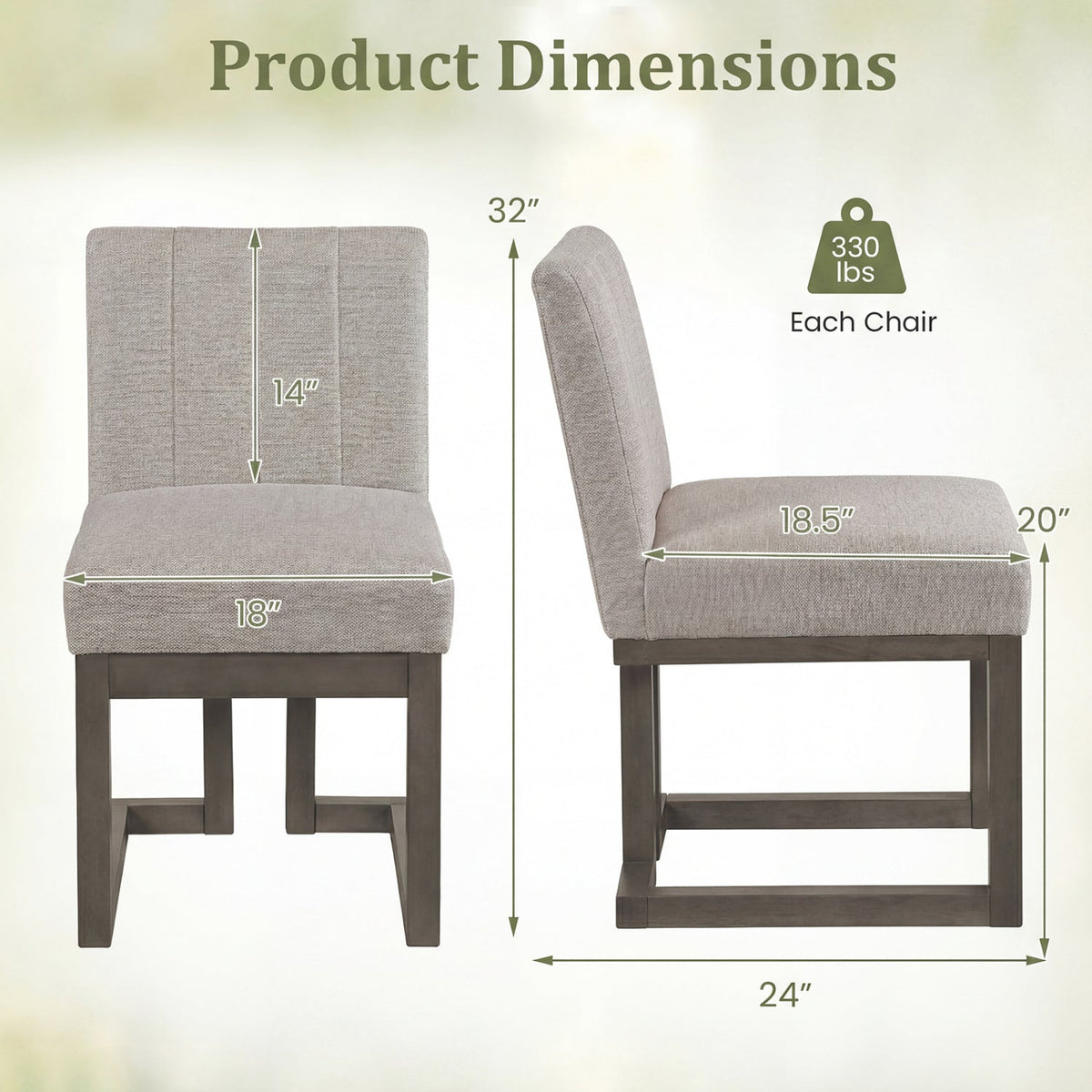 Modern Farmhouse Fabric Dining Chairs Set of 2 with 5.5" Thickened Padded Seat