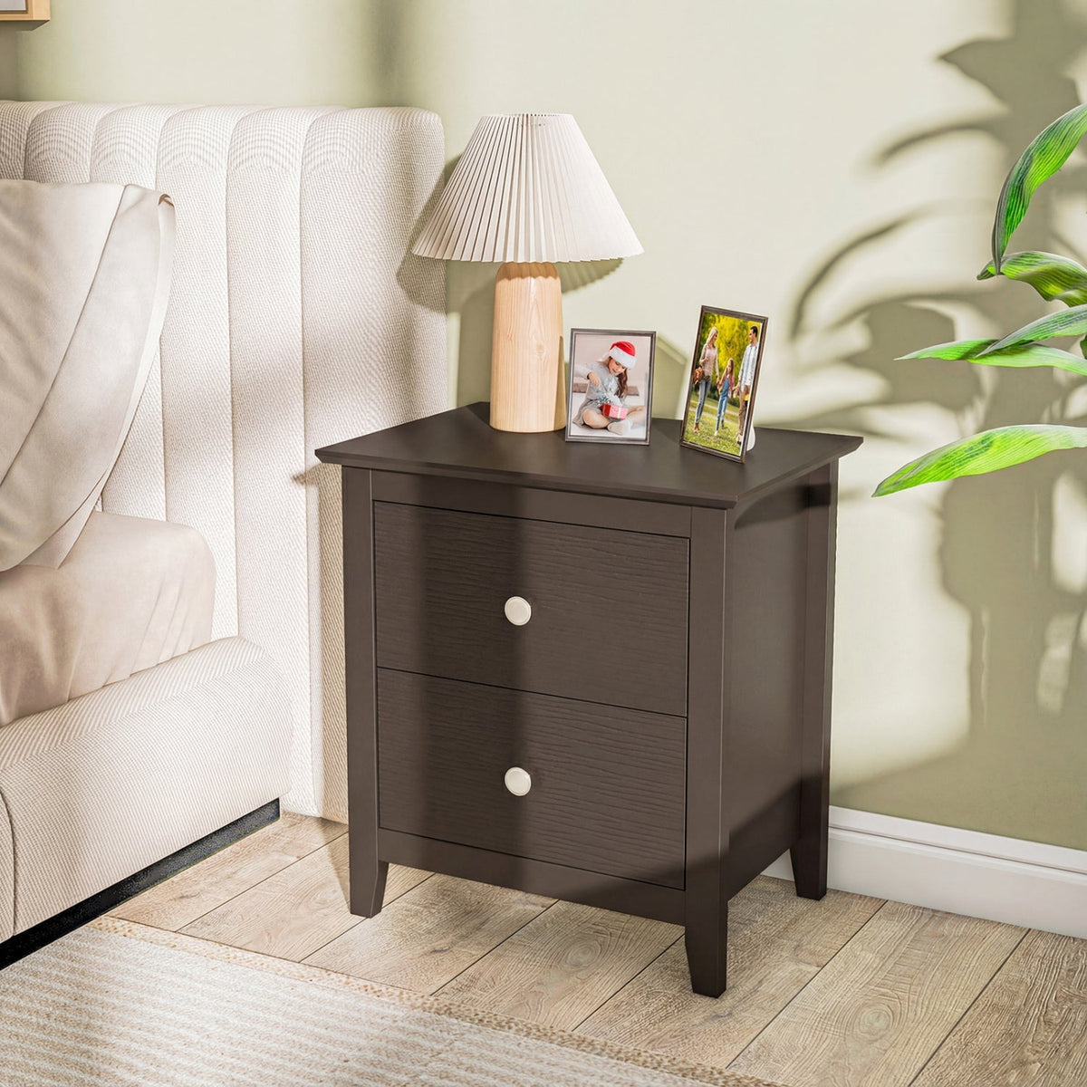 Modern Nightstand with 2 Drawers for Small Spaces