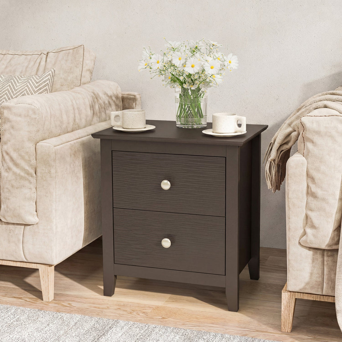 Modern Nightstand with 2 Drawers for Small Spaces