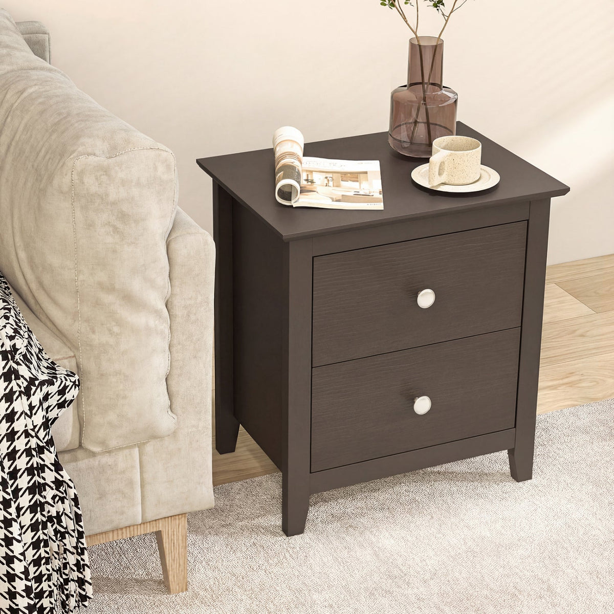 Modern Nightstand with 2 Drawers for Small Spaces