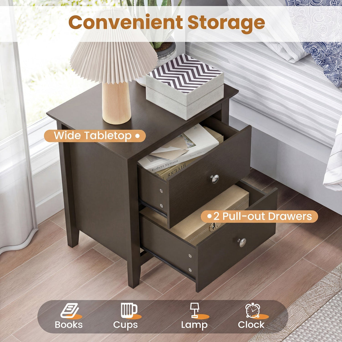 Modern Nightstand with 2 Drawers for Small Spaces