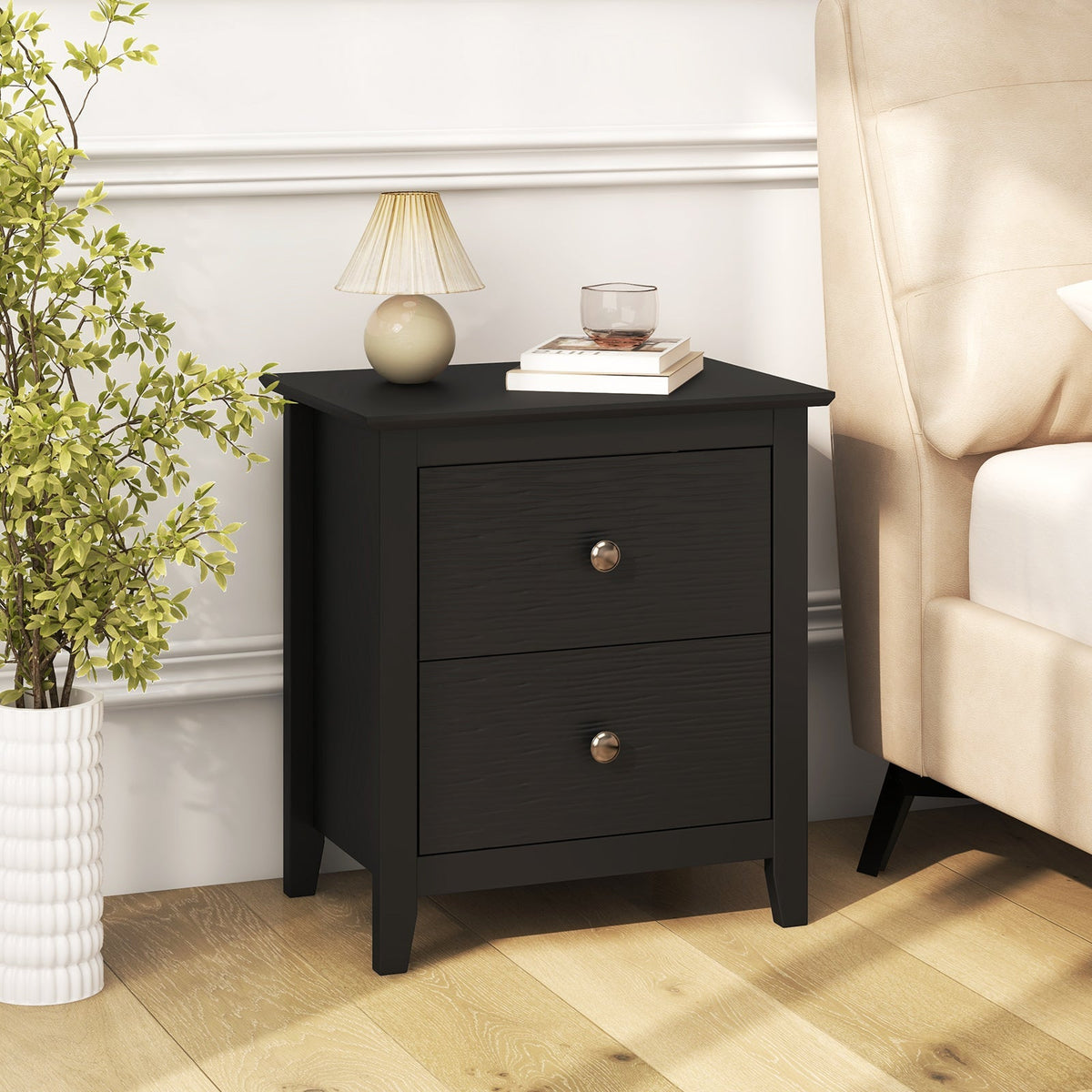 Modern Nightstand with 2 Drawers for Small Spaces