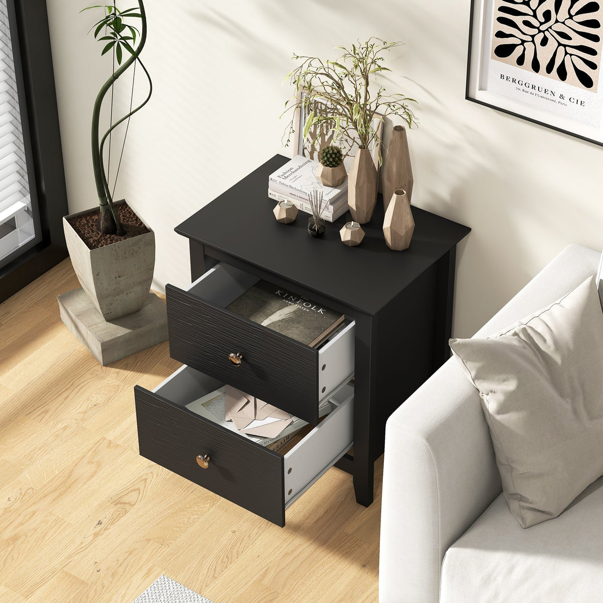 Modern Nightstand with 2 Drawers for Small Spaces