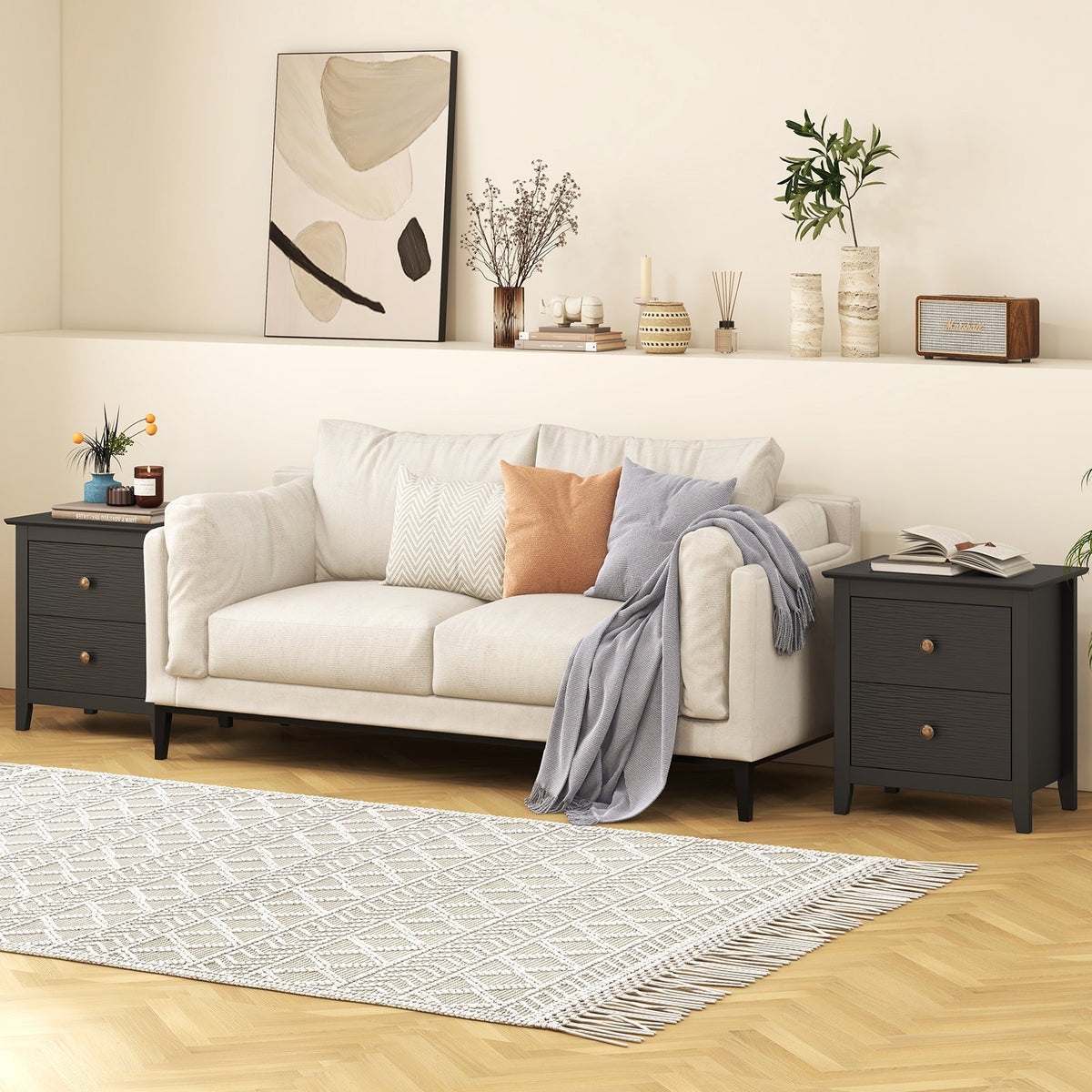 Modern Nightstand with 2 Drawers for Small Spaces