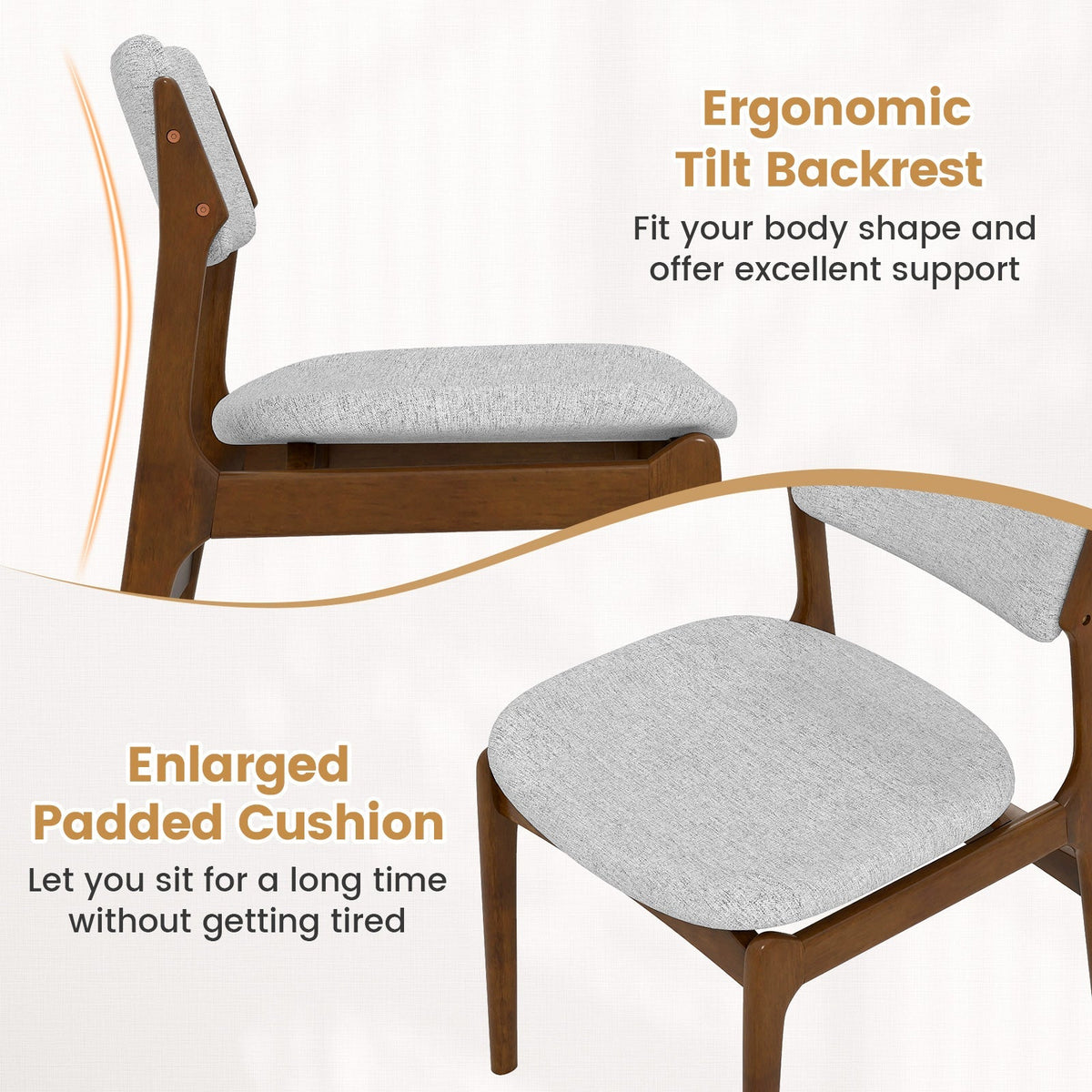Modern Padded Dining Chairs with Rubber Wood Legs Set of 4-Brown