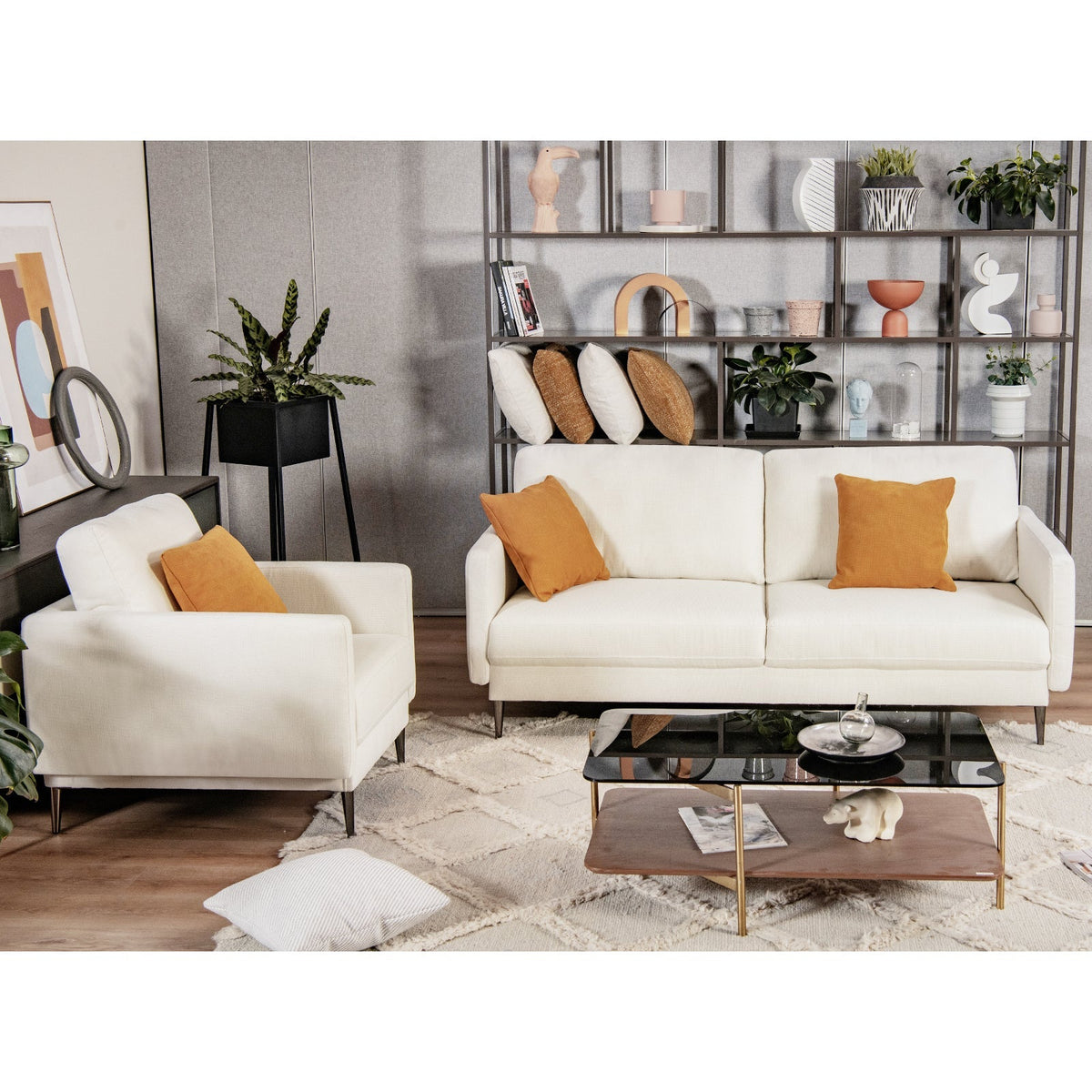 Modern Sofa Couch with Solid Metal Legs and Removable Backrest Cushion-Gray