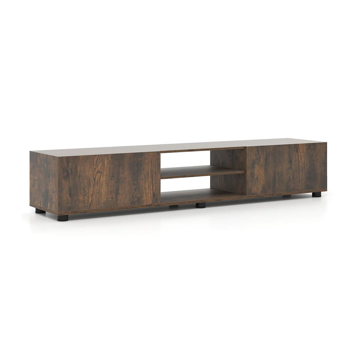 Modern TV Stand for up to 70" TVs Minimalist Entertainment Center with 2 Doors and Open Shelves-Rustic Brown