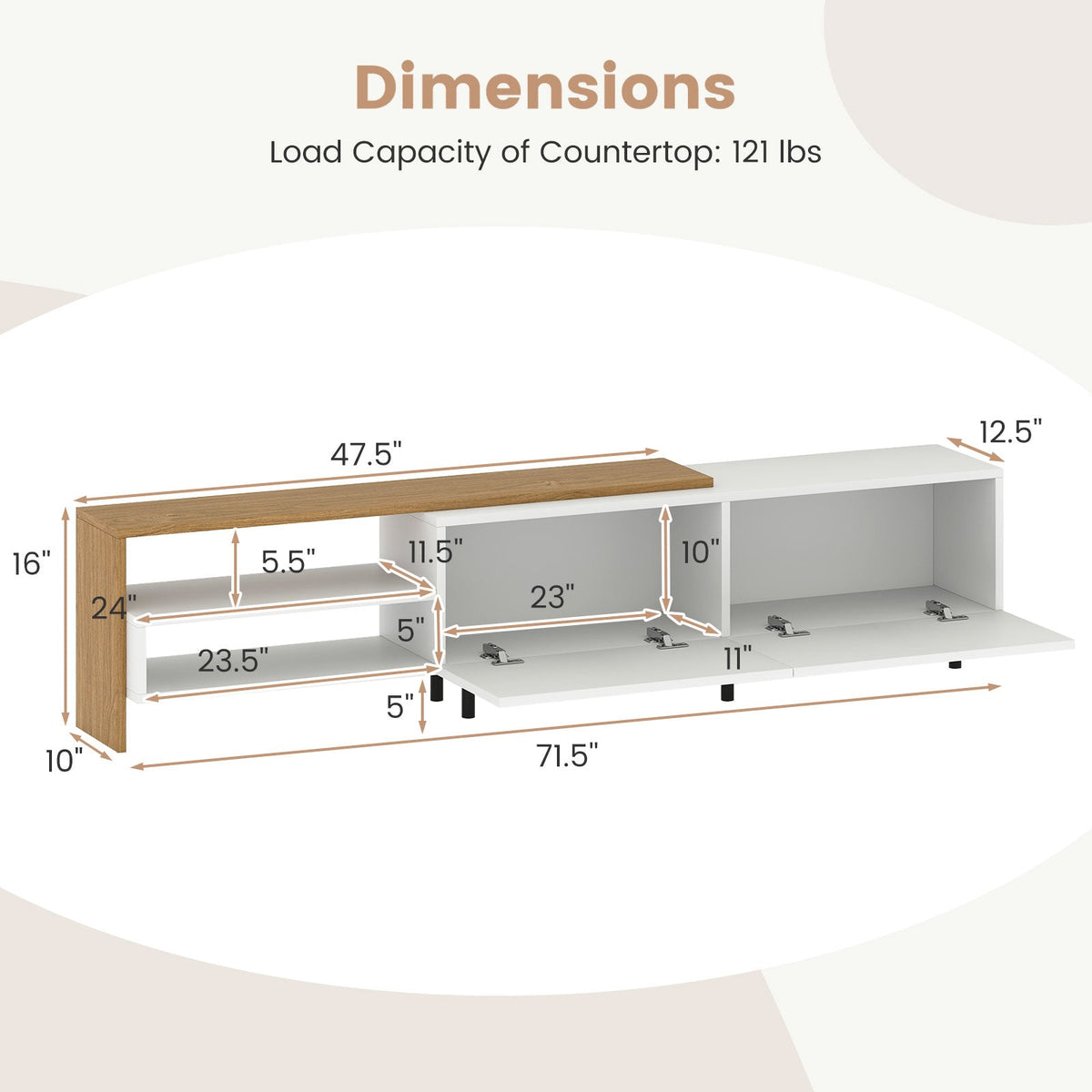 Modern TV Stand for 80 Inches TVs with Storage Shelves and Cabinets-White