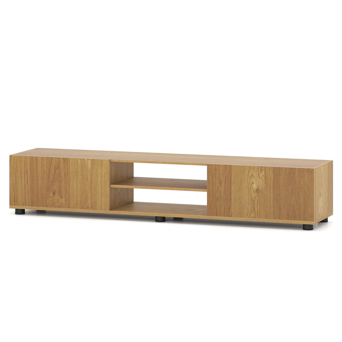 Modern TV Stand for up to 70" TVs Minimalist Entertainment Center with 2 Doors and Open Shelves-Rustic Brown