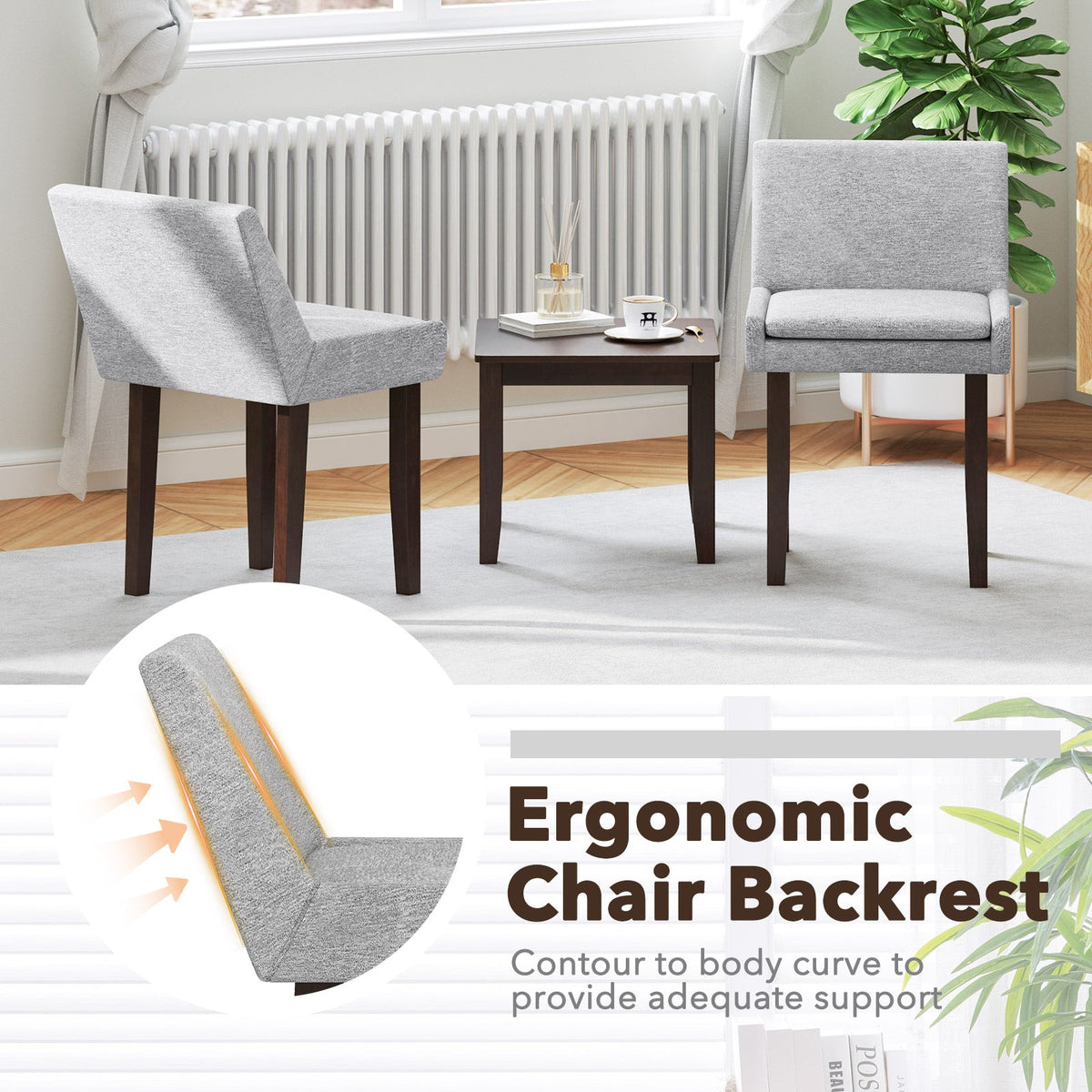 Modern Upholstered Fabric Side Leisure Chair Set of 2-Gray