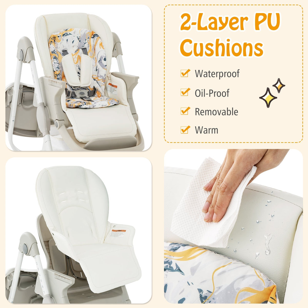 Multifunctional Folding Baby High Chair with Rolling Wheels and Adjustable Height