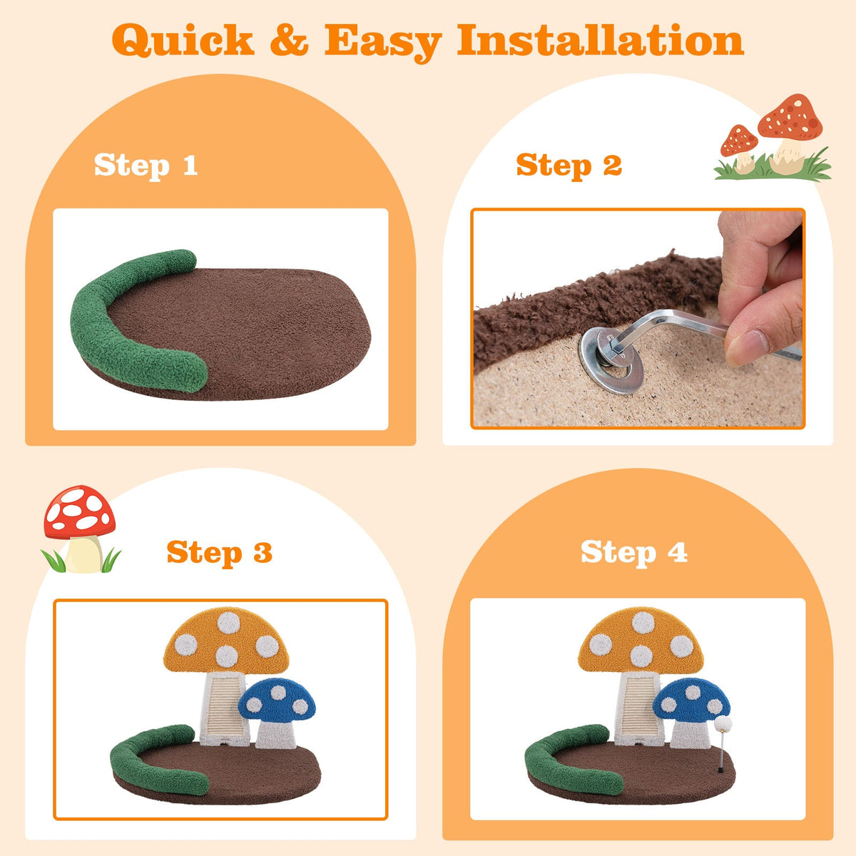 Cama para Gatos con Forma de Seta y Rascador para Gatos con Cama Ancha y Panel Rascador de Sisal - Multicolor