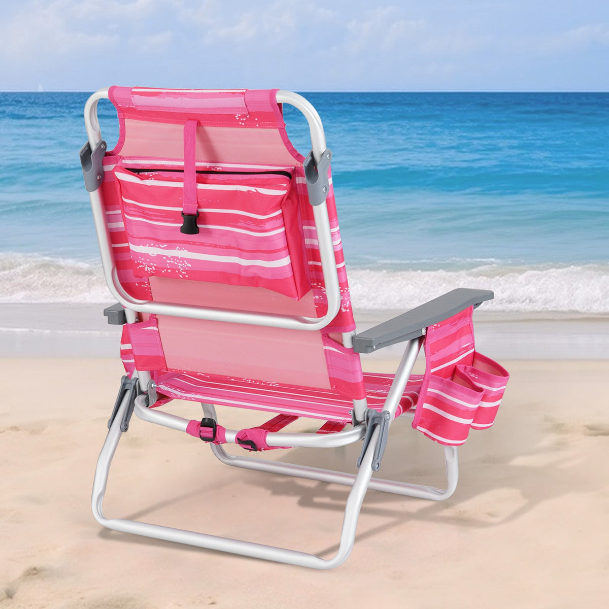 2 Pieces Folding Backpack Beach Chair with Pillow-Pink