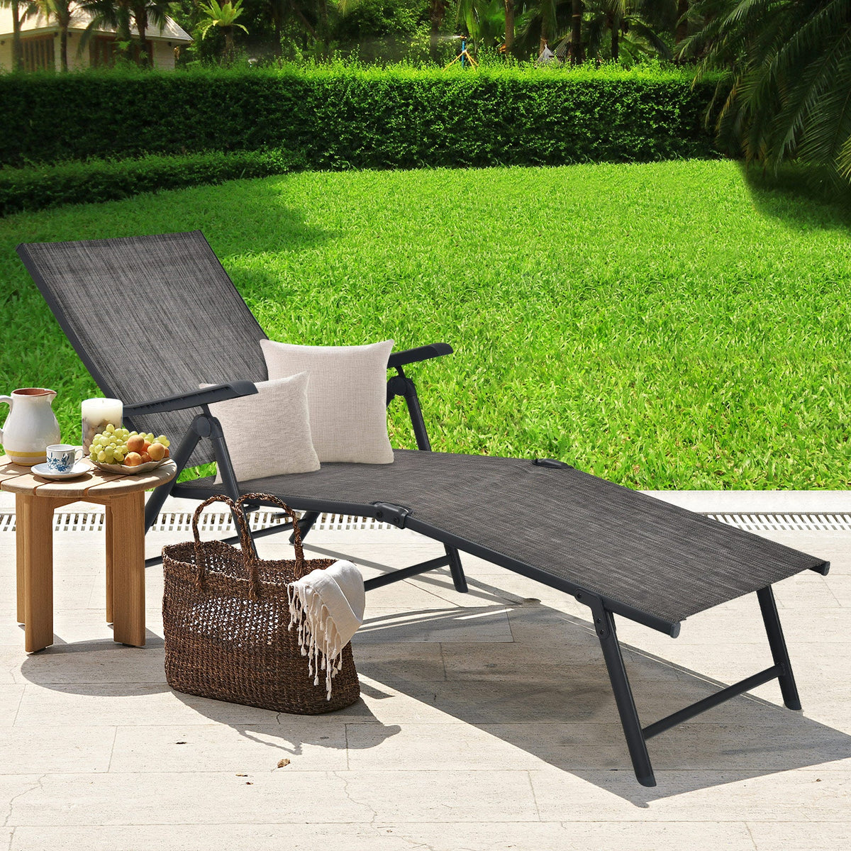 Patio Foldable Chaise Lounge Chair with Backrest and Footrest