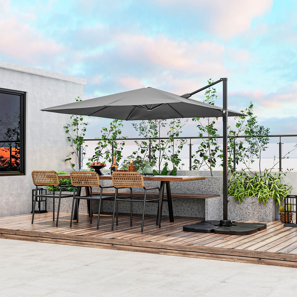 9.5 Feet Square Patio Cantilever Umbrella with 360° Rotation