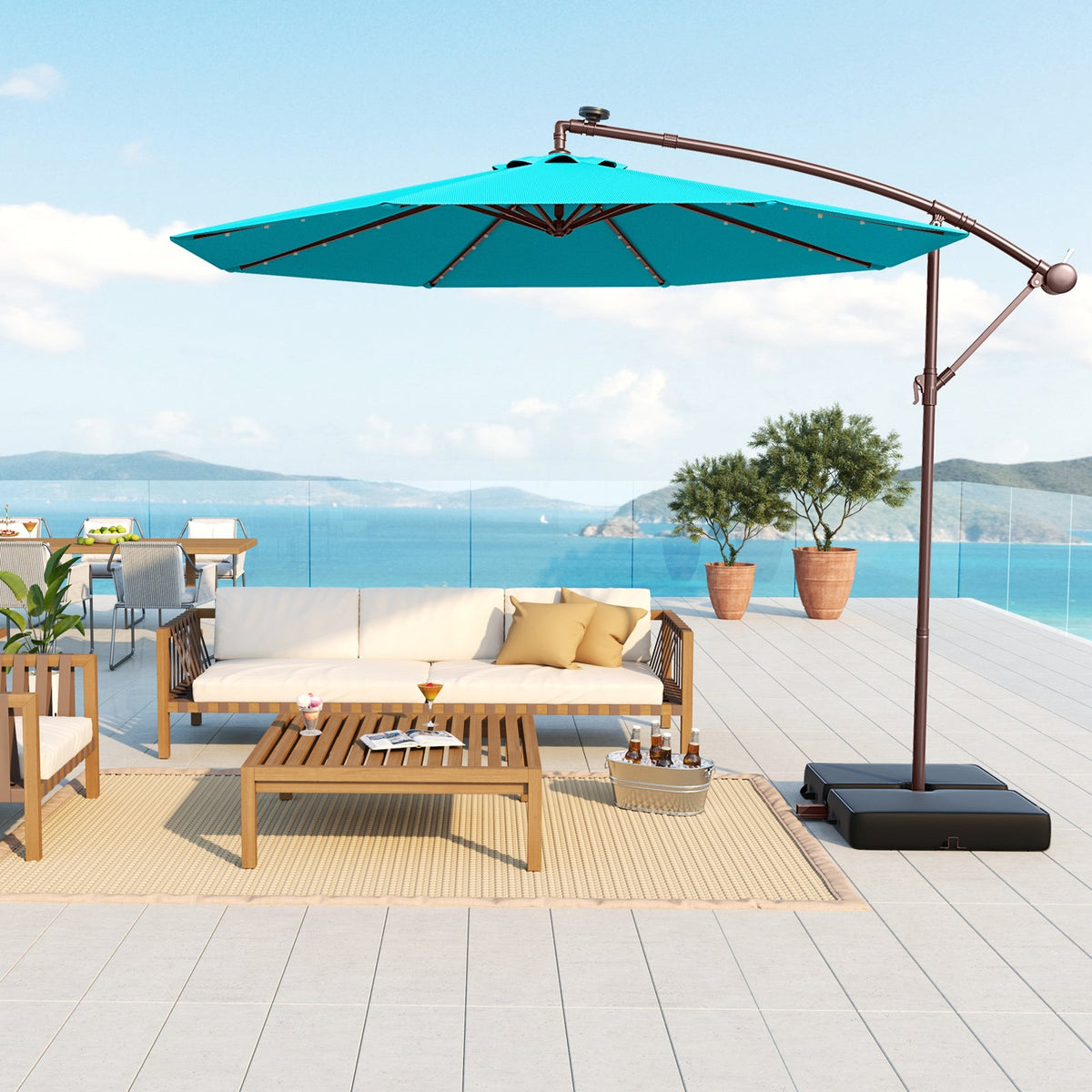 Sombrilla de patio de 10 pies, tipo parasol voladizo lateral con 40 luces solares