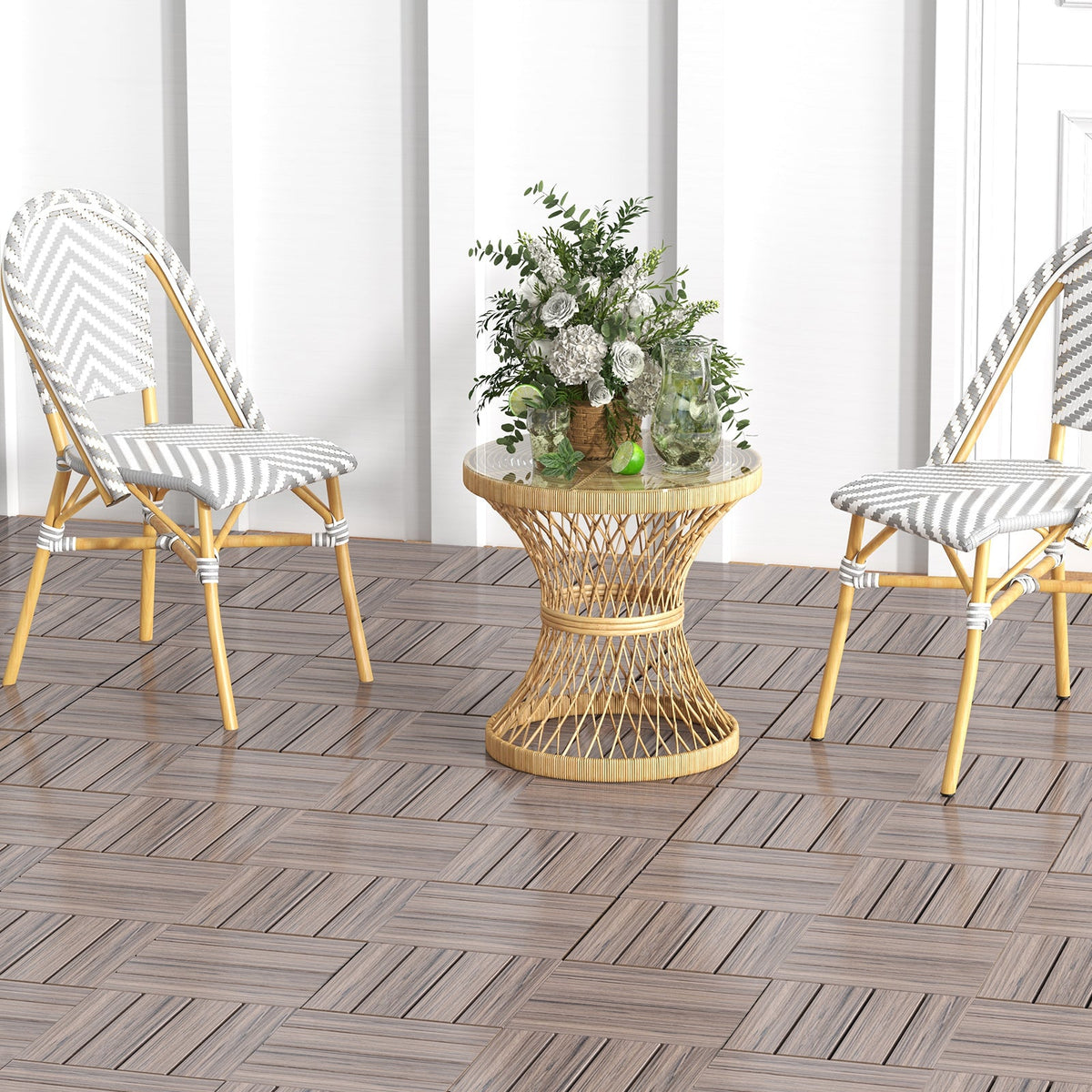 18 Pieces 12 x 12 Inch Interlocking Deck Tiles for 1.7„é° Total Splicing Area-Brown