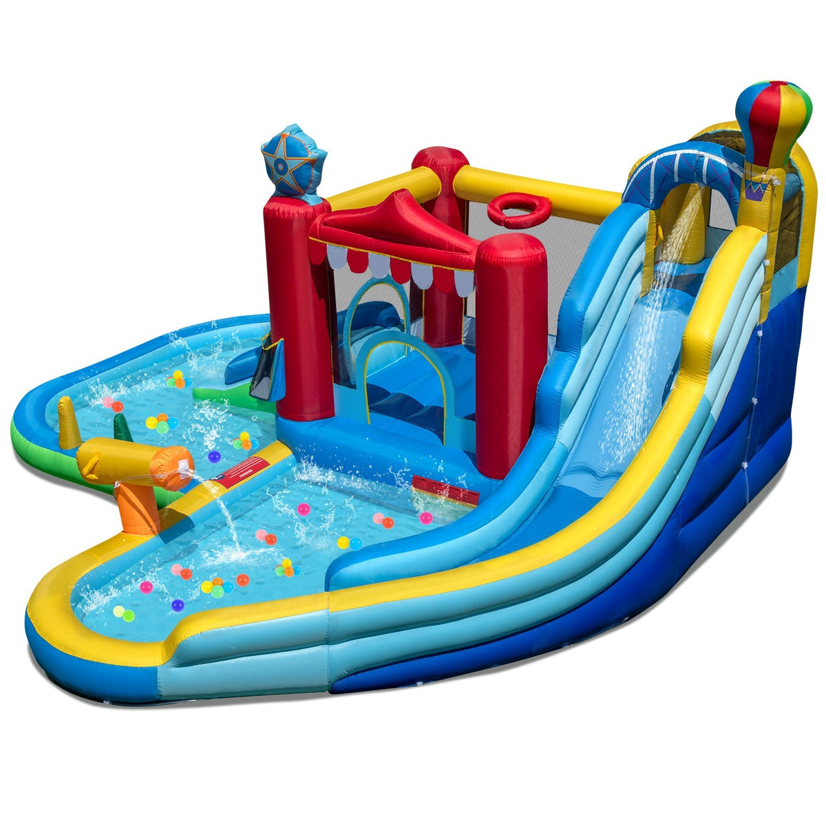 Inflatable Water Park with Splash Pool and Water Cannon for Birthday Party Without Blower
