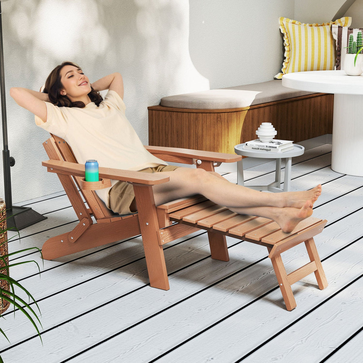 All-Weather HIPS Patio Adirondack Lounge Chair with Retractable Footrest