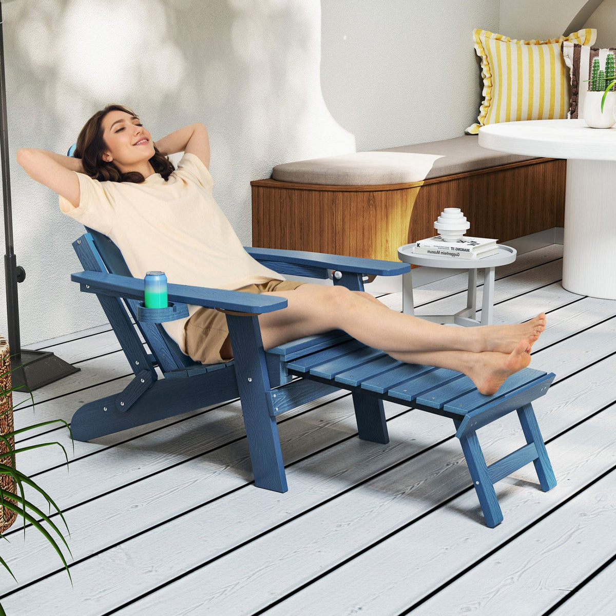 All-Weather HIPS Patio Adirondack Lounge Chair with Retractable Footrest
