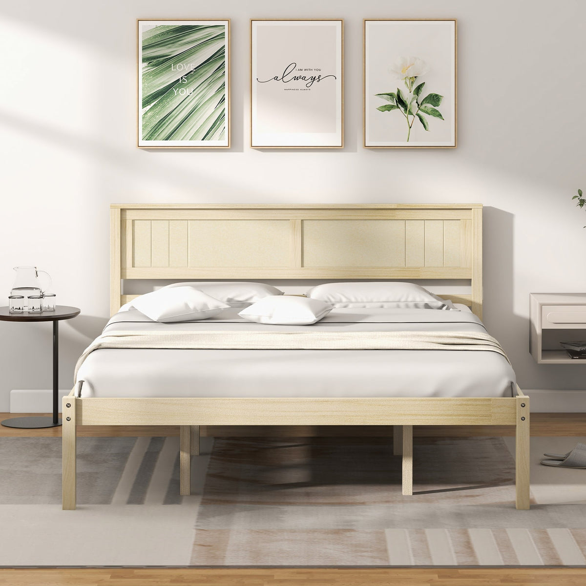 Twin/Full/Queen Size Wooden Bed Frame with Headboard and Slat Support
