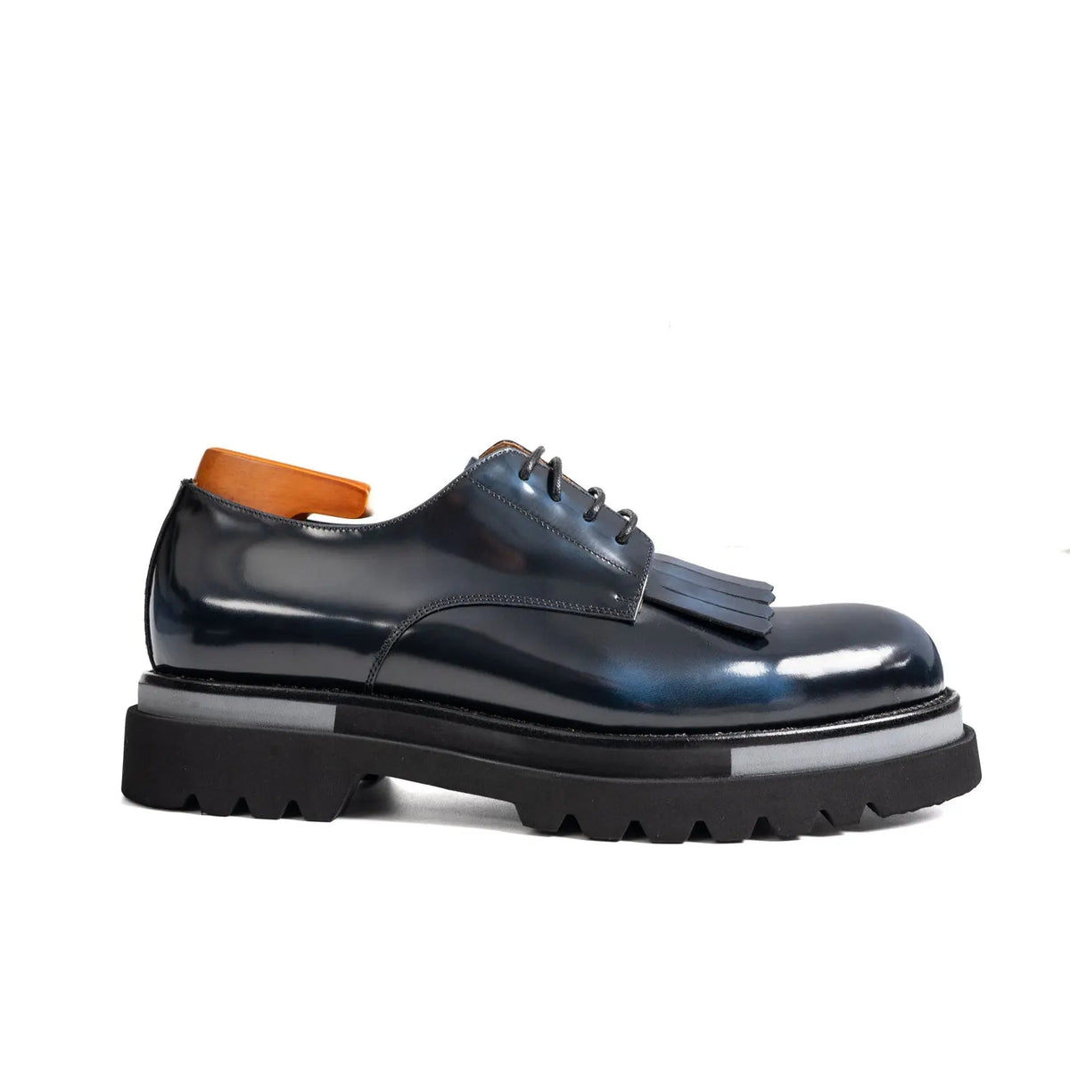 Blue Kiltie Calf Leather Derby Shoes