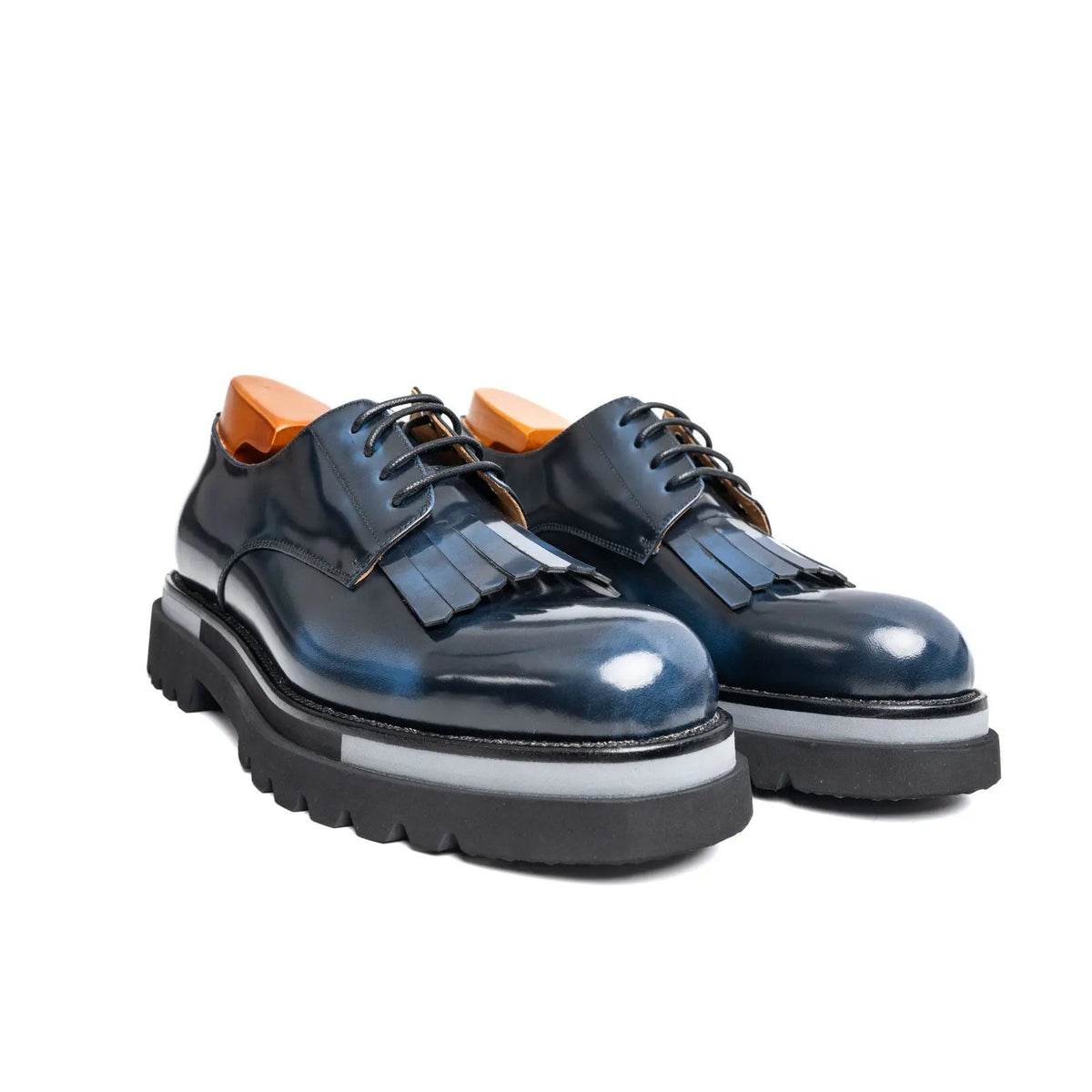 Blue Kiltie Calf Leather Derby Shoes