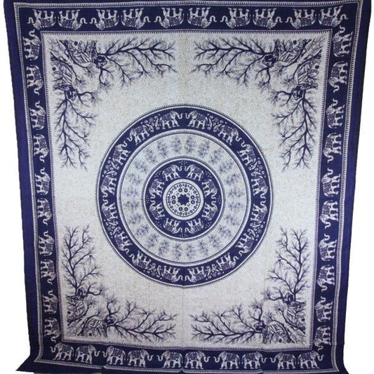 Navy Blue Tigers And Elephants Majestic Wall Tapestry