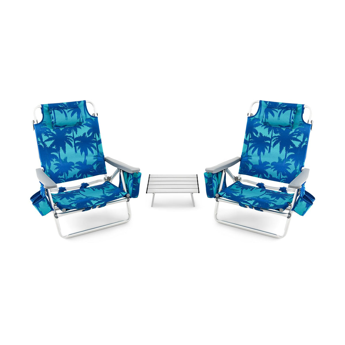 2 Packs 5-Position Outdoor Folding Backpack Beach Table Chair Reclining Chair Set