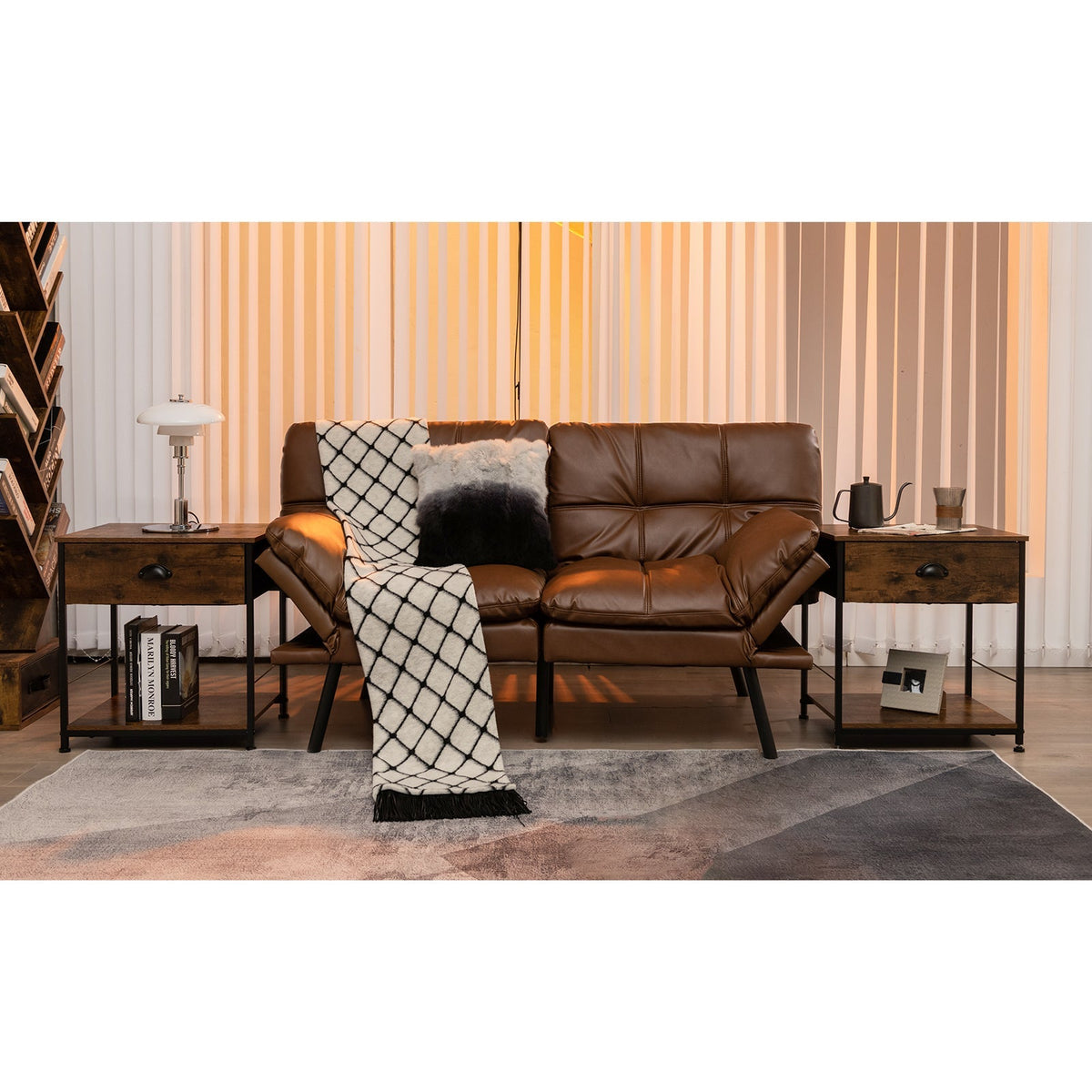 2 Tiers Nightstand with Open Storage Shelf for Living Room Bedroom