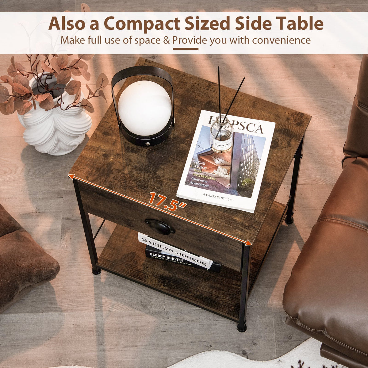 2 Tiers Nightstand with Open Storage Shelf for Living Room Bedroom